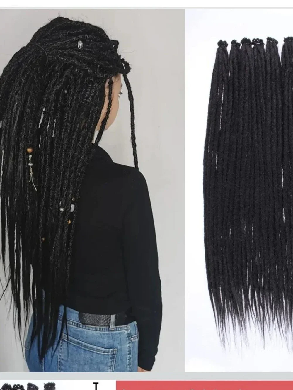 Thin 24 Inch Dreadlock Extensions 0.6 cm Width 20 Strands Natural Black Soft